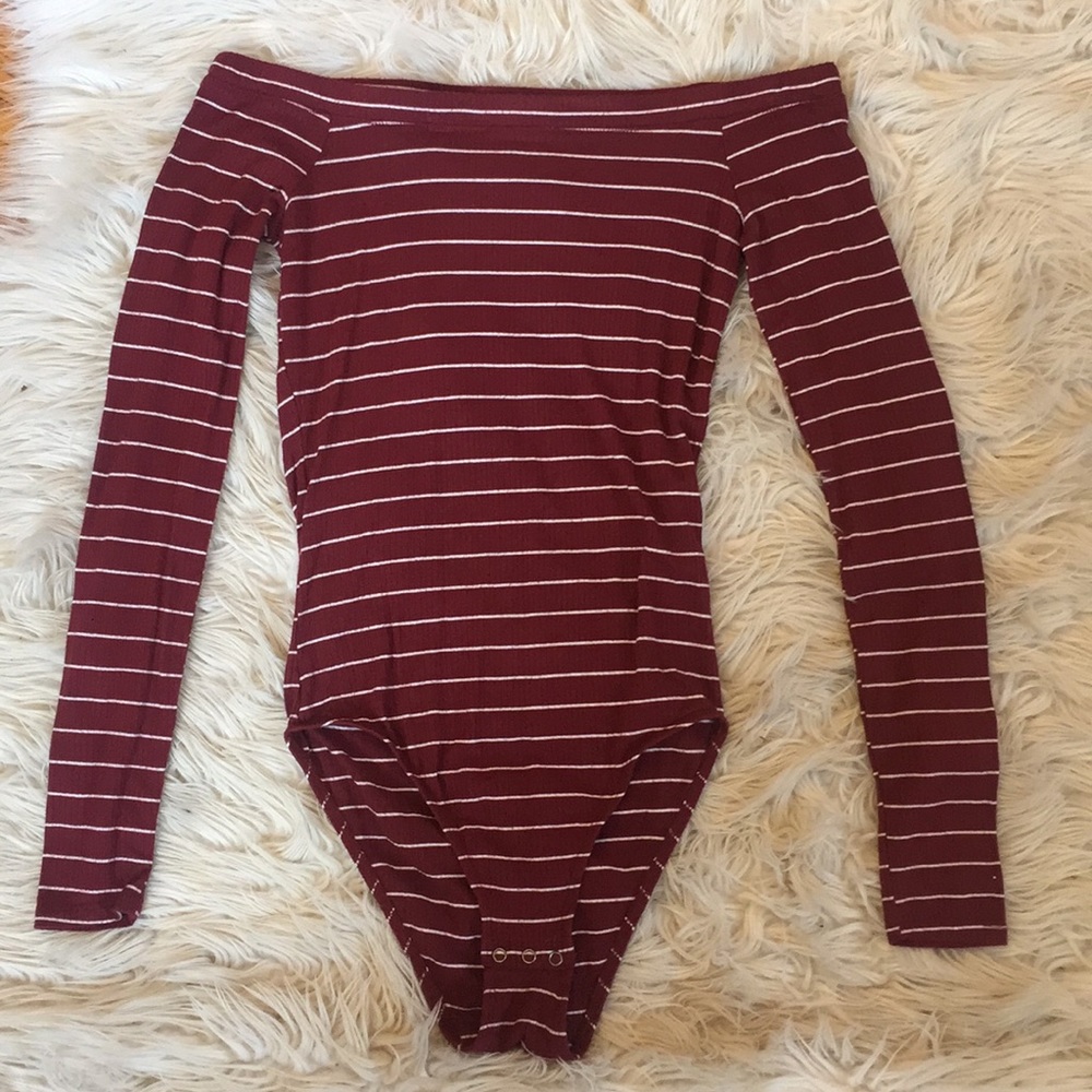 Hollister maroons and white striped one piece